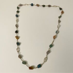 Boho Multi Gemstone Wire Wrapped Necklace Tumbled Stone Crystal Jewelry